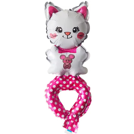 Baloane Tip Bratara - Balon din Folie Metalizata, , Figurine Animalute, Tip Bratara, Model Pisica, Ambalaj Individual, Pai Inclus, Umflare cu Aer sau Heliu, Alb