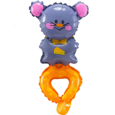 Baloane Tip Bratara - Balon din Folie Metalizata, , Figurine Animalute, Tip Bratara, Model Soricel, Ambalaj Individual, Pai Inclus, Umflare cu Aer sau Heliu, Gri