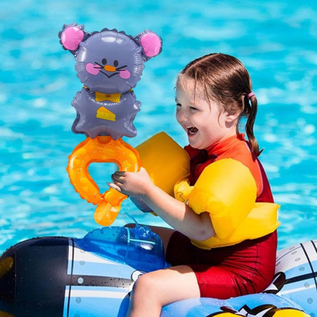 Balon din Folie Metalizata, , Figurine Animalute, Tip Bratara, Model Soricel, Ambalaj Individual, Pai Inclus, Umflare cu Aer sau Heliu, Gri [2]