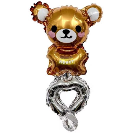 Baloane Tip Bratara - Balon din Folie Metalizata, , Figurine Animalute, Tip Bratara, Model Ursulet, Ambalaj Individual, Pai Inclus, Umflare cu Aer sau Heliu, Maro