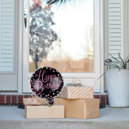 Balon din Folie Metalizata, , Figurine, Model 2, Happy Birthday, Tematica Aniversare, 45 cm, Ambalaj Individual, Pai Inclus, Umflare cu Aer sau Heliu, Multicolor [4]