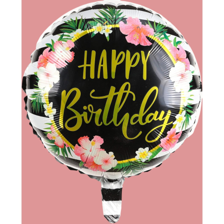Balon din Folie Metalizata, , Figurine, Model 4, Happy Birthday, Tematica Aniversare, 45 cm, Ambalaj Individual, Pai Inclus, Umflare cu Aer sau Heliu, Multicolor [4]