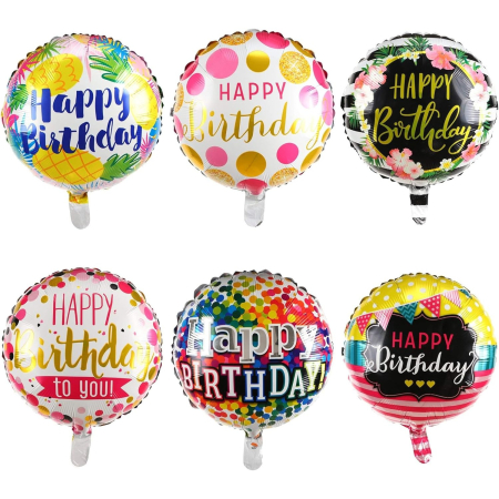 Balon din Folie Metalizata, , Figurine, Model 4, Happy Birthday, Tematica Aniversare, 45 cm, Ambalaj Individual, Pai Inclus, Umflare cu Aer sau Heliu, Multicolor [3]