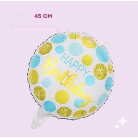Balon din Folie Metalizata, , Figurine, Model 5, Happy Birthday, Tematica Aniversare, 45 cm, Ambalaj Individual, Pai Inclus, Umflare cu Aer sau Heliu, Multicolor [3]
