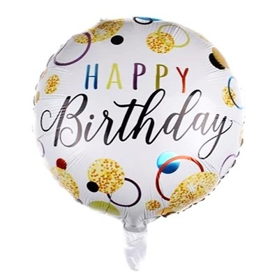 Balon din Folie Metalizata, , Figurine, Model 6, Happy Birthday, Tematica Aniversare, 45 cm, Ambalaj Individual, Pai Inclus, Umflare cu Aer sau Heliu, Multicolor [2]