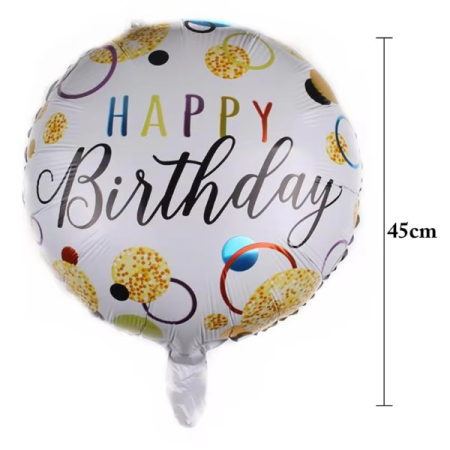 Balon din Folie Metalizata, , Figurine, Model 6, Happy Birthday, Tematica Aniversare, 45 cm, Ambalaj Individual, Pai Inclus, Umflare cu Aer sau Heliu, Multicolor [5]