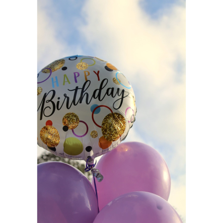 Balon din Folie Metalizata, , Figurine, Model 6, Happy Birthday, Tematica Aniversare, 45 cm, Ambalaj Individual, Pai Inclus, Umflare cu Aer sau Heliu, Multicolor [3]