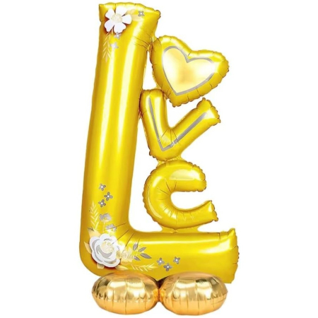 ✨TOATE PRODUSELE✨ - Balon din Folie Metalizata, , Figurine, Model LOVE, Tematica Iubire, 110x64 cm, Ambalaj Individual, Pai Inclus, Umflare cu Aer sau Heliu, Galben