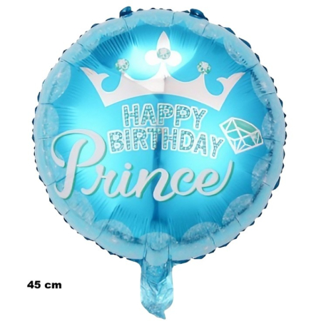 Balon din Folie Metalizata, , Figurine, Model Prince, Happy Birthday, Tematica Aniversare, 45 cm, Ambalaj Individual, Pai Inclus, Umflare cu Aer sau Heliu, Multicolor [1]