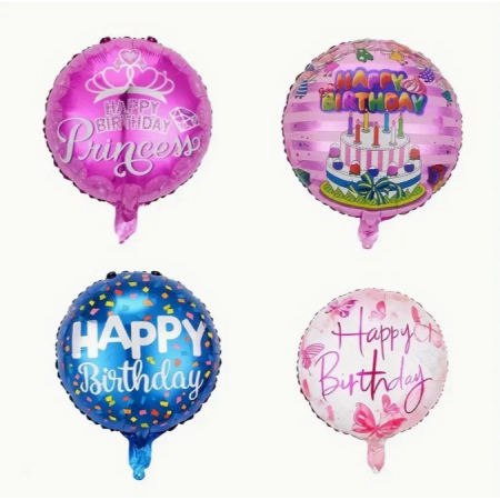 Balon din Folie Metalizata, , Figurine, Model Princess, Happy Birthday, Tematica Aniversare, 45 cm, Ambalaj Individual, Pai Inclus, Umflare cu Aer sau Heliu, Multicolor [1]