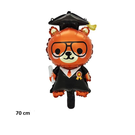 Balon din Folie Metalizata, , Figurine, Model Ursulet Absolvent, 70 cm, Ambalaj Individual, Pai Inclus, Umflare cu Aer sau Heliu, Maro Negru [1]
