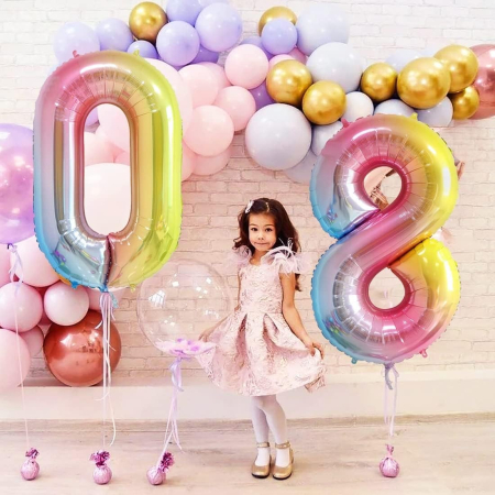 Balon din Folie Metalizata Gradient , Figurina Cifra, Tema Aniversare 100 cm, Ambalaj Individual, Pai inclus, Umflare cu Aer sau Heliu, Multicolor, Cifra 0 [2]