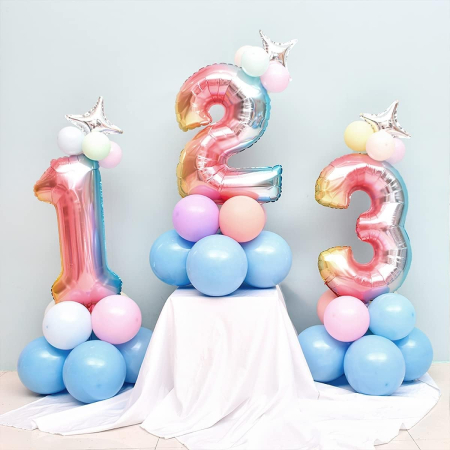 Balon din Folie Metalizata Gradient , Figurina Cifra, Tema Aniversare 100 cm, Ambalaj Individual, Pai inclus, Umflare cu Aer sau Heliu, Multicolor, Cifra 3 [5]
