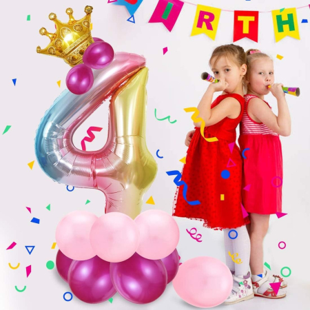 Balon din Folie Metalizata Gradient , Figurina Cifra, Tema Aniversare 100 cm, Ambalaj Individual, Pai inclus, Umflare cu Aer sau Heliu, Multicolor, Cifra 4 [3]