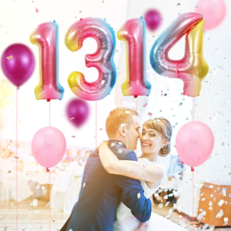 Balon din Folie Metalizata Gradient , Figurina Cifra, Tema Aniversare 100 cm, Ambalaj Individual, Pai inclus, Umflare cu Aer sau Heliu, Multicolor, Cifra 4 [2]