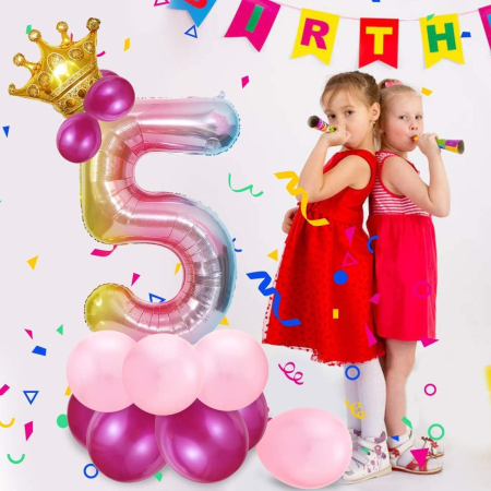 Balon din Folie Metalizata Gradient , Figurina Cifra, Tema Aniversare 100 cm, Ambalaj Individual, Pai inclus, Umflare cu Aer sau Heliu, Multicolor, Cifra 5 [3]