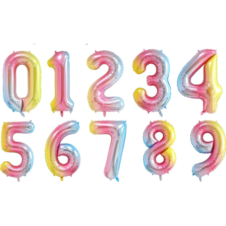 Balon din Folie Metalizata Gradient , Figurina Cifra, Tema Aniversare 100 cm, Ambalaj Individual, Pai inclus, Umflare cu Aer sau Heliu, Multicolor, Cifra 6 [7]