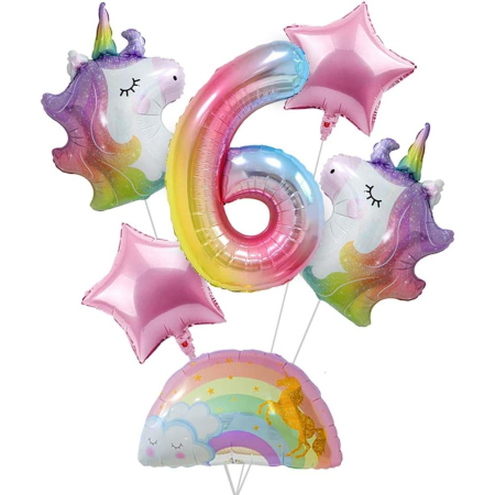 Balon din Folie Metalizata Gradient , Figurina Cifra, Tema Aniversare 100 cm, Ambalaj Individual, Pai inclus, Umflare cu Aer sau Heliu, Multicolor, Cifra 6 [5]