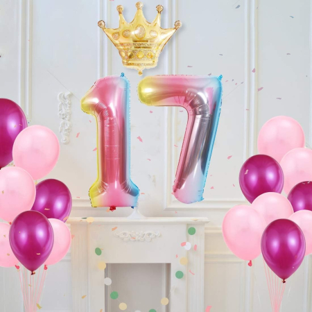 Balon din Folie Metalizata Gradient , Figurina Cifra, Tema Aniversare 100 cm, Ambalaj Individual, Pai inclus, Umflare cu Aer sau Heliu, Multicolor, Cifra 7 [3]