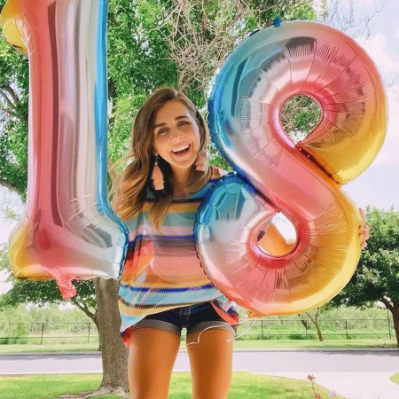 Balon din Folie Metalizata Gradient , Figurina Cifra, Tema Aniversare 100 cm, Ambalaj Individual, Pai inclus, Umflare cu Aer sau Heliu, Multicolor, Cifra 8 [4]