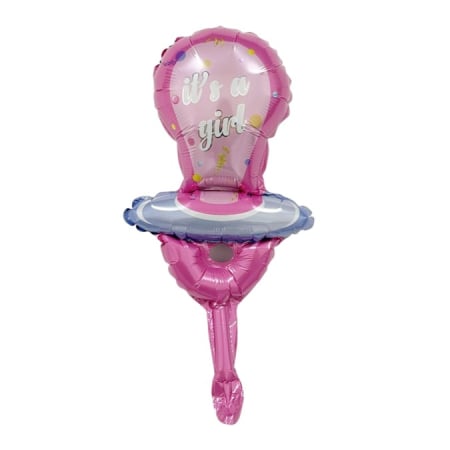 ✨TOATE PRODUSELE✨ - Balon din Folie Metalizata, , Mini Figurina, Model Suzeta, Tematica Gender Reveal, 23x50 cm, Ambalaj Individual, Pai Inclus, Umflare cu Aer sau Heliu, Roz