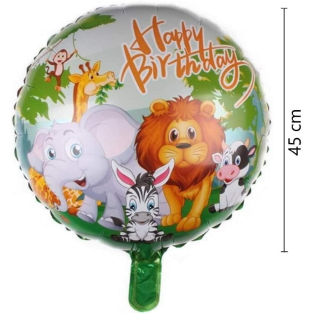 Balon din Folie Metalizata, , Mini Figurina Rotunda, Model Animalute, Happy Birthday, Tematica Aniversare, 45 cm, Ambalaj Individual, Pai Inclus, Umflare cu Aer sau Heliu, Multicolor [3]