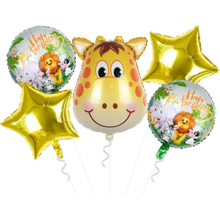 Balon din Folie Metalizata, , Mini Figurina Rotunda, Model Animalute, Happy Birthday, Tematica Aniversare, 45 cm, Ambalaj Individual, Pai Inclus, Umflare cu Aer sau Heliu, Multicolor [5]