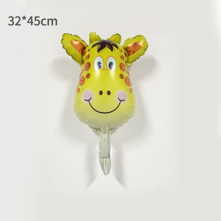 Balon din Folie Metalizata, , Mini Figurine Animalute, Model Girafa, Tematica Aniversare, 32x45 cm, Ambalaj Individual, Pai Inclus, Umflare cu Aer sau Heliu, Multicolor [4]