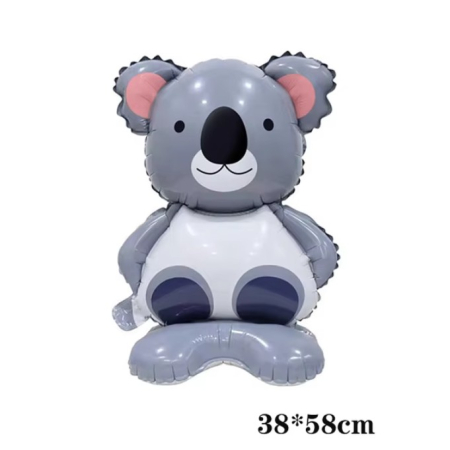Balon din Folie Metalizata, , Mini Figurine Animalute, Model Koala, Tematica Aniversare, 38x58 cm, Ambalaj Individual, Pai Inclus, Umflare cu Aer sau Heliu, Multicolor [5]