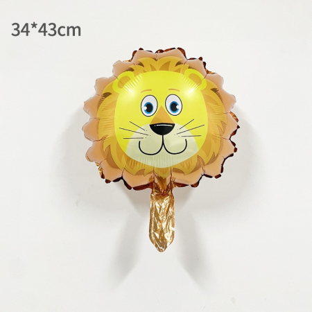 Balon din Folie Metalizata, , Mini Figurine Animalute, Model Leu, Tematica Aniversare, 34x43 cm, Ambalaj Individual, Pai Inclus, Umflare cu Aer sau Heliu, Multicolor [1]