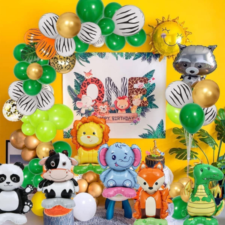 Balon din Folie Metalizata, , Mini Figurine Animalute, Model Leu, Tematica Aniversare, 39x58 cm, Ambalaj Individual, Pai Inclus, Umflare cu Aer sau Heliu, Multicolor [2]