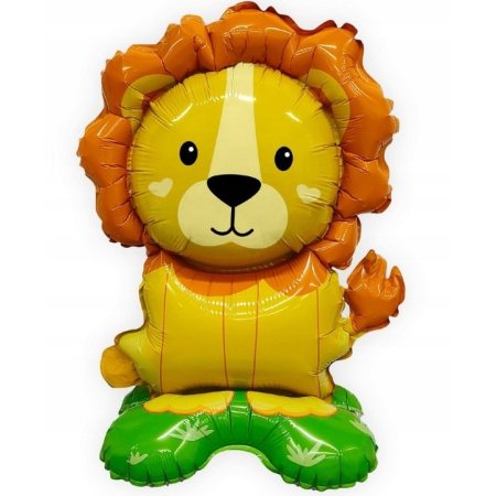 Balon din Folie Metalizata, , Mini Figurine Animalute, Model Leu, Tematica Aniversare, 39x58 cm, Ambalaj Individual, Pai Inclus, Umflare cu Aer sau Heliu, Multicolor [3]