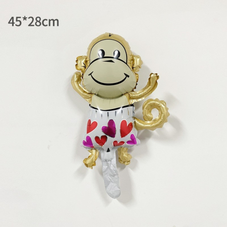 Balon din Folie Metalizata, , Mini Figurine Animalute, Model Maimutica, Tematica Aniversare, 45x28 cm, Ambalaj Individual, Pai Inclus, Umflare cu Aer sau Heliu, Multicolor [5]