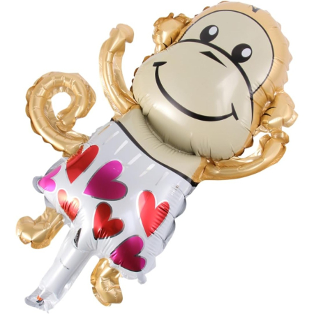 Balon din Folie Metalizata, , Mini Figurine Animalute, Model Maimutica, Tematica Aniversare, 45x28 cm, Ambalaj Individual, Pai Inclus, Umflare cu Aer sau Heliu, Multicolor [4]