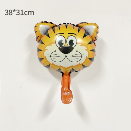 Balon din Folie Metalizata, , Mini Figurine Animalute, Model Tigru, Tematica Aniversare, 38x31 cm, Ambalaj Individual, Pai Inclus, Umflare cu Aer sau Heliu, Multicolor [2]