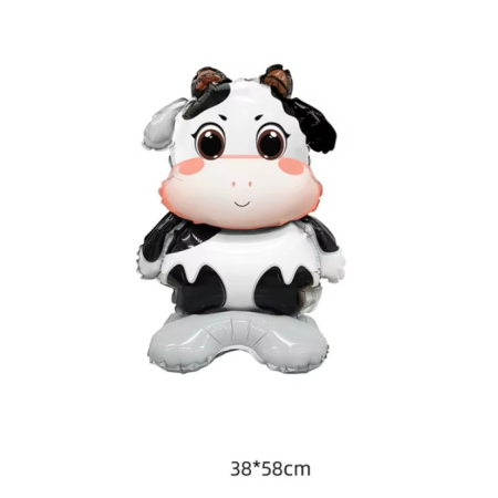 Balon din Folie Metalizata, , Mini Figurine Animalute, Model Vacuta, Tematica Aniversare, 38x58 cm, Ambalaj Individual, Pai Inclus, Umflare cu Aer sau Heliu, Multicolor [6]