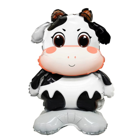 ✨TOATE PRODUSELE✨ - Balon din Folie Metalizata, , Mini Figurine Animalute, Model Vacuta, Tematica Aniversare, 38x58 cm, Ambalaj Individual, Pai Inclus, Umflare cu Aer sau Heliu, Multicolor