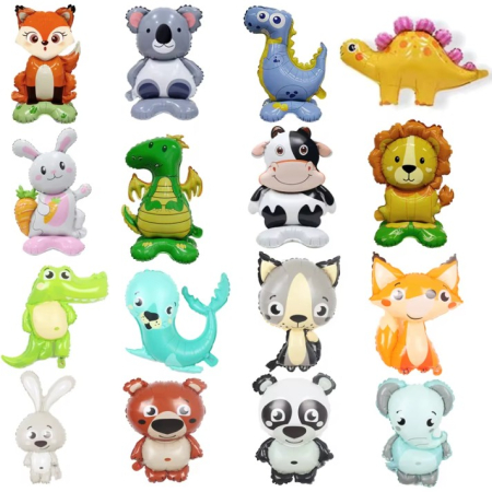 Balon din Folie Metalizata, , Mini Figurine Animalute, Model Vulpe, Tematica Aniversare, 35x61 cm, Ambalaj Individual, Pai Inclus, Umflare cu Aer sau Heliu, Multicolor [4]