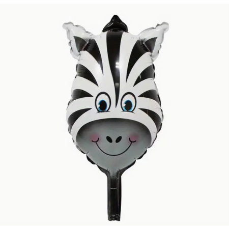 Balon din Folie Metalizata, , Mini Figurine Animalute, Model Zebra, Tematica Aniversare, 25x45 cm, Ambalaj Individual, Pai Inclus, Umflare cu Aer sau Heliu, Multicolor [3]