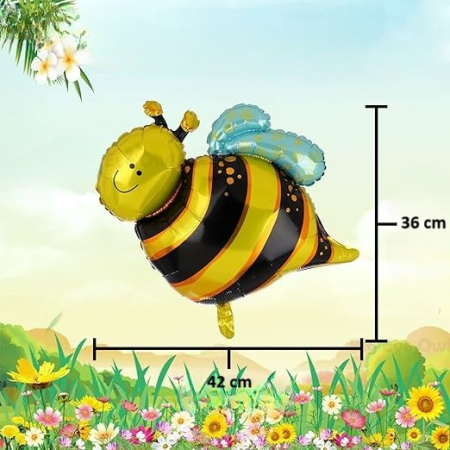 Balon din Folie Metalizata, , Mini Figurine, Model Albinuță, 36x42cm, Ambalaj Individual, Pai Inclus, Umflare cu Aer sau Heliu, Multicolor [4]