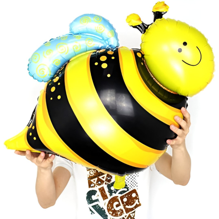 Balon din Folie Metalizata, , Mini Figurine, Model Albinuță, 36x42cm, Ambalaj Individual, Pai Inclus, Umflare cu Aer sau Heliu, Multicolor [1]