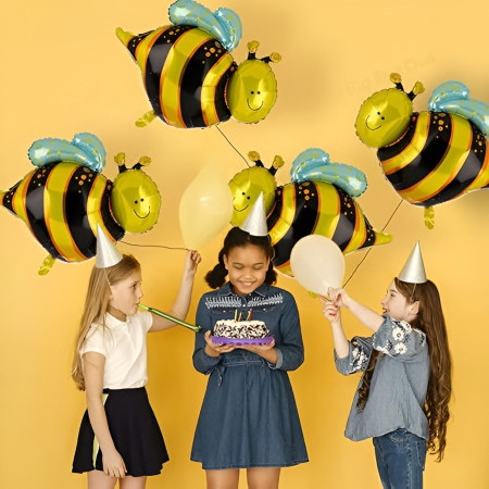 Balon din Folie Metalizata, , Mini Figurine, Model Albinuță, 36x42cm, Ambalaj Individual, Pai Inclus, Umflare cu Aer sau Heliu, Multicolor [3]