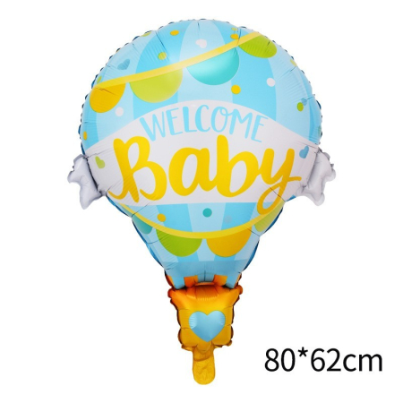 Balon din Folie Metalizata, , Mini Figurine, Model Balon cu Aer Cald Baietel, Tematica Welcome Baby, 80x62 cm, Ambalaj Individual, Pai Inclus, Umflare cu Aer sau Heliu, Albastru [1]