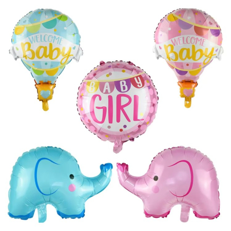 Balon din Folie Metalizata, , Mini Figurine, Model Balon cu Aer Cald Fetita, Tematica Welcome Baby, 80x62 cm, Ambalaj Individual, Pai Inclus, Umflare cu Aer sau Heliu, Roz [3]
