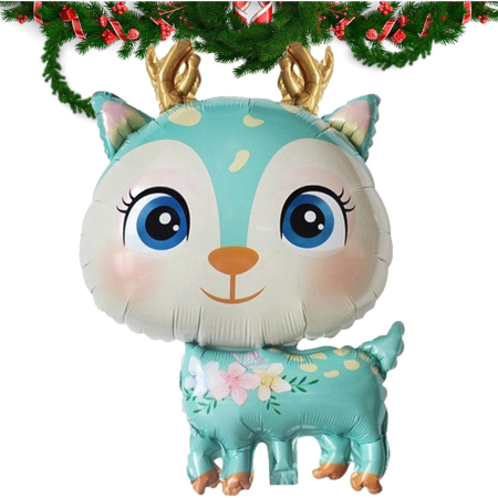 Balon din Folie Metalizata, , Mini Figurine, Model Cerb, Tematica Aniversare, 49x74.5 cm, Ambalaj Individual, Pai Inclus, Umflare cu Aer sau Heliu, Albastru [4]