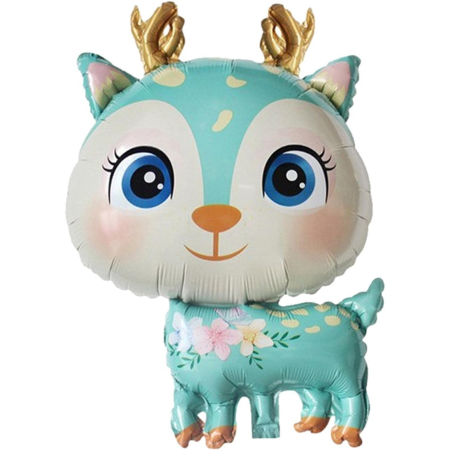 Balon din Folie Metalizata, , Mini Figurine, Model Cerb, Tematica Aniversare, 49x74.5 cm, Ambalaj Individual, Pai Inclus, Umflare cu Aer sau Heliu, Albastru [2]
