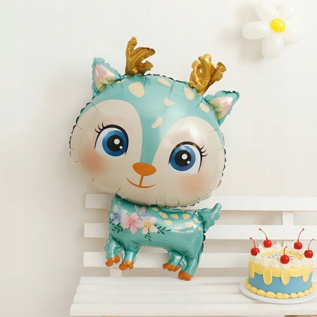 Balon din Folie Metalizata, , Mini Figurine, Model Cerb, Tematica Aniversare, 49x74.5 cm, Ambalaj Individual, Pai Inclus, Umflare cu Aer sau Heliu, Albastru [10]