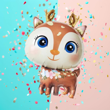 Balon din Folie Metalizata, , Mini Figurine, Model Cerb, Tematica Aniversare, 49x74.5 cm, Ambalaj Individual, Pai Inclus, Umflare cu Aer sau Heliu, Maro [1]