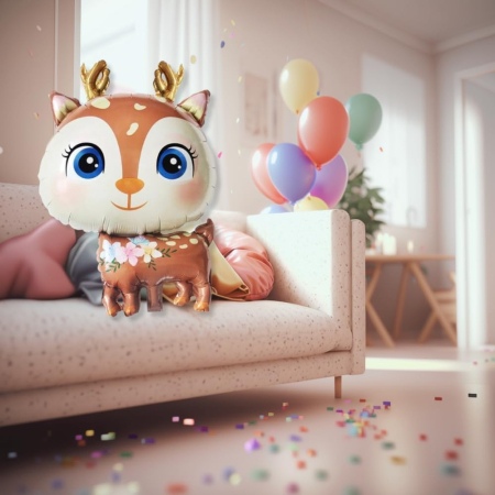 Balon din Folie Metalizata, , Mini Figurine, Model Cerb, Tematica Aniversare, 49x74.5 cm, Ambalaj Individual, Pai Inclus, Umflare cu Aer sau Heliu, Maro [3]