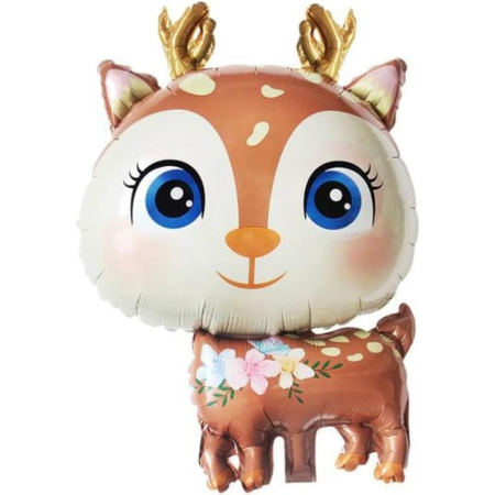 ✨TOATE PRODUSELE✨ - Balon din Folie Metalizata, , Mini Figurine, Model Cerb, Tematica Aniversare, 49x74.5 cm, Ambalaj Individual, Pai Inclus, Umflare cu Aer sau Heliu, Maro